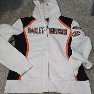 Harley-Davidson White, Black & Orange Zip Front Hoodie